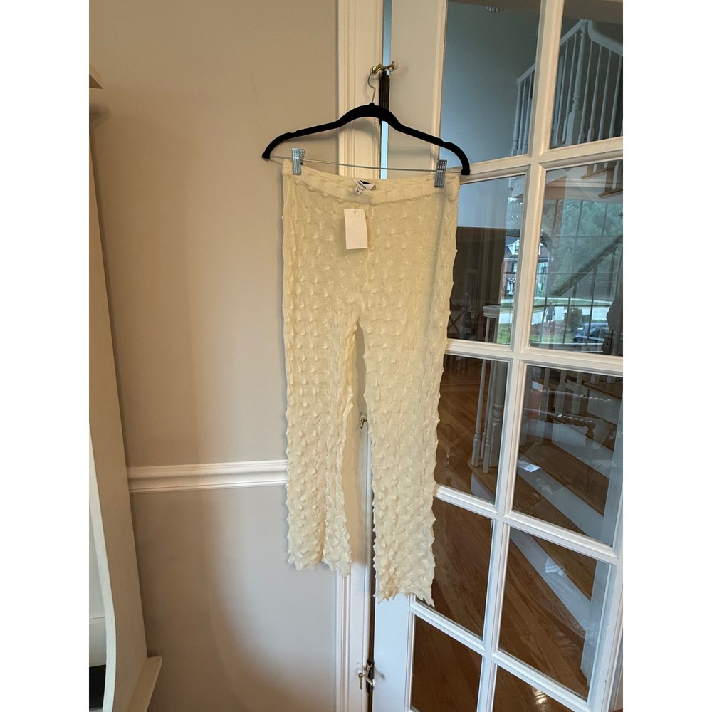 YanYan Knits Ivory Popcorn Stitch Textured Knit Pants Women Medium YYW23-P011